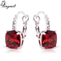 lingmei Elegant Irregularity Cut Garnet & White Sapphire  Dangle Hook Silver Earring Fashion Jewelry Free Shipping Wholesale