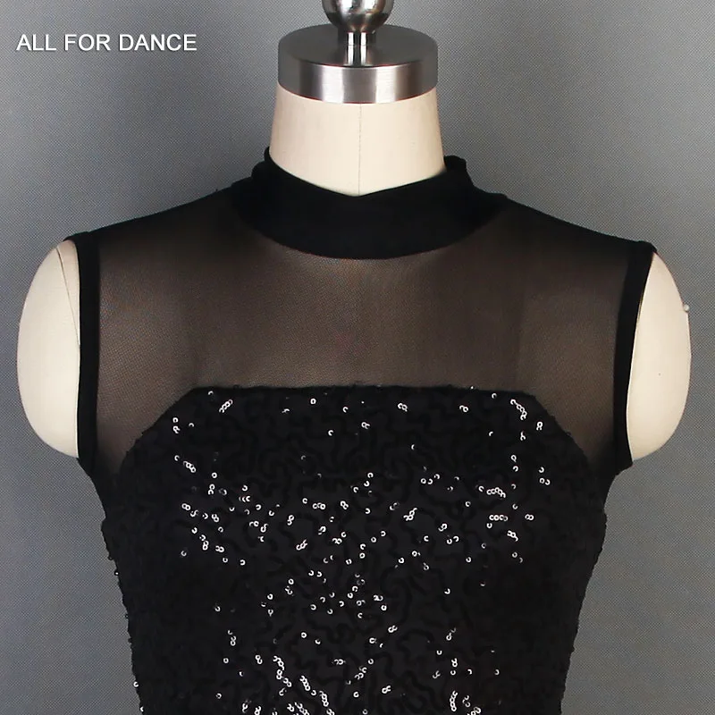 Черный блесток сеточный лиф Bikeshort Танцы костюмы Лирический и современный костюм, танцевальные костюмы платье