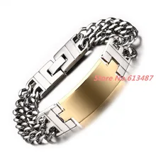 8,6"* 18 мм Высококачественная двойная кубинская Цепочка Золото Серебро ID браслет из нержавеющей стали мужской женский ювелирный подарок на Рождество