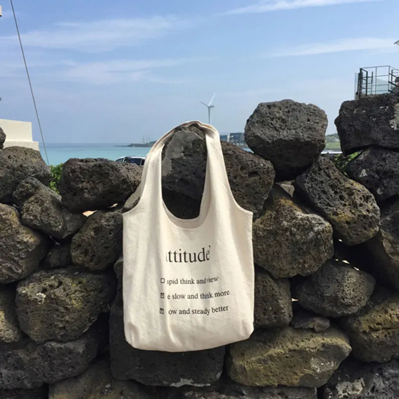 Eco Recyclable Packaging Bag Korean alphabet canvas Shopping Bags