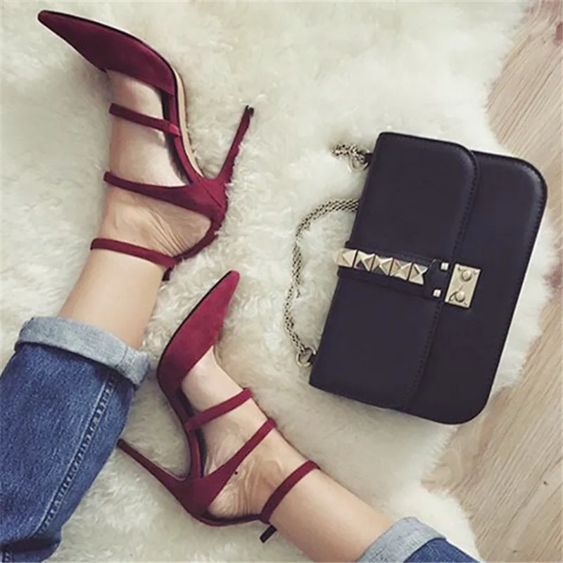 Sexy Red font b Women b font Pumps Straps Pointed Toe 10CM High Heels Wedding font