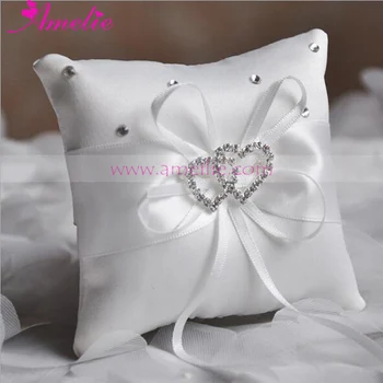 

Wedding Accessories 20*20cm Vintage Party Shower Handmade Ring Pillow Satin Rhinestones Double Hearts Ring Bearer Pillow Cushion