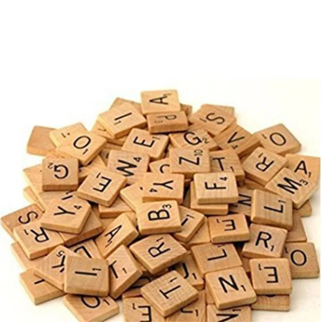 100Pcs Wooden Alphabet Scrabble Tiles Black Letters & Numbers For Crafts Wood Digital Puzzle 2