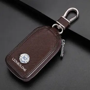 

Brown leather Car key cover Key ring For Fiat Mitsubishi Opel Jaguar Hyundai Mazda Skoda KIA Toyota Peugeot Volkswagen Volvo Key