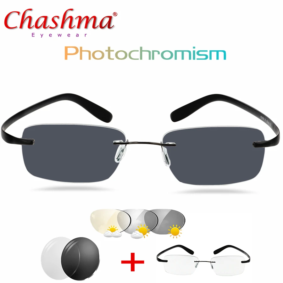 Titanium Transition Sunglasses Photochromism Reading Glasses Men Hyperopia with Diopters Presbyopia Rimles glasses Glasses 