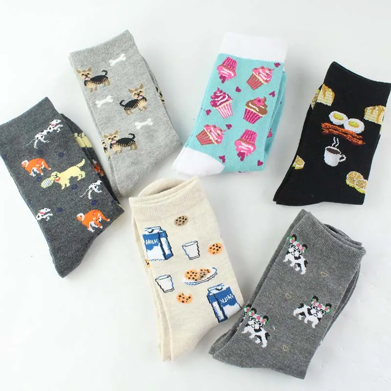 Skarpetki/креативные забавные носки Harajuku с рисунком печенья/пиццы/яиц Divertidos мопса, милые женские Носки Happy Chaussette, женские носки