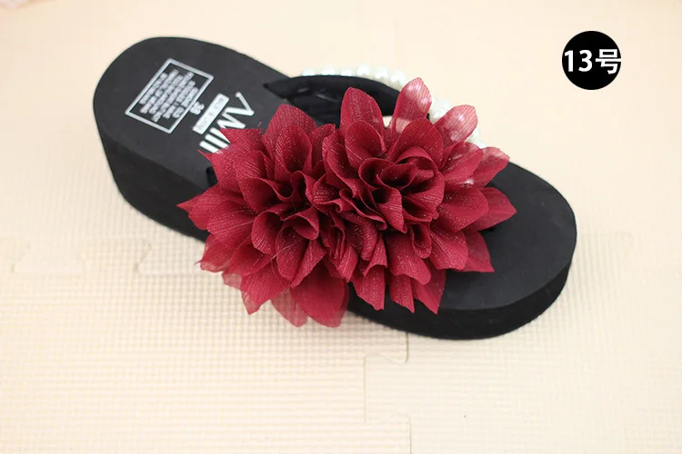 Chiffon Flowers Female Slippers Online Summer 2019 Beach Shoes Non-slip Flip Flops Wedge Platform67