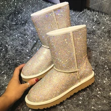 RUIYEE/женские ботинки из овечьей кожи; обувь со стразами; женские зимние ботинки; женские ботинки из овечьей шерсти; кожаные ботинки; Новинка года