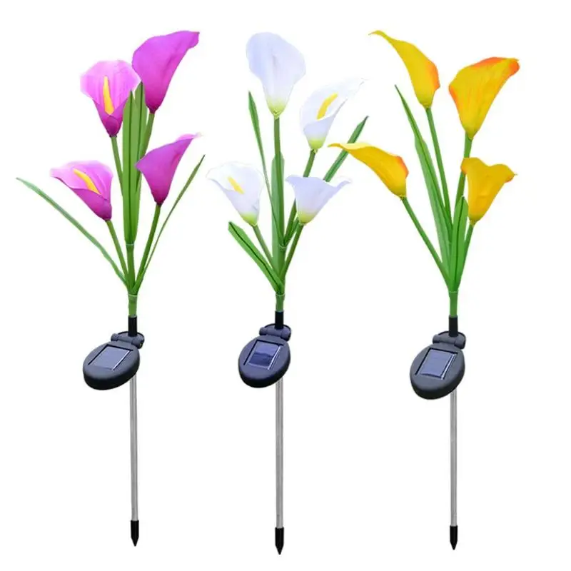 

3pcs Solar 4 LED Simulation Calla Lily Light Colorful Changing Lamp for Garden Landscape Decorative Lamp