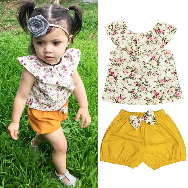 

Fashion Kids Clothes Set Cotton Baby Girls 2-Piece Clothing Sets T-shirt+Short For 6-24 Months
