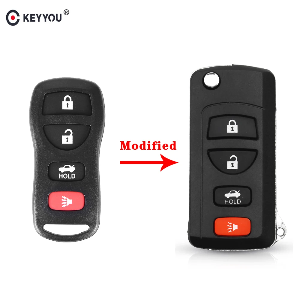 

KEYYOU 4 Button Modified Filp Remote Car Key Shell Case For Nissan Tiida LIVINA X-Trail QASHQAI Paladin 2003 2004 2005 2006 2007