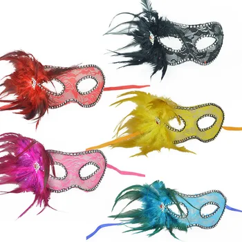 

5pcs Mask Halloween Girls Women Black Red Blue Sexy Lady Feather Masks for Masquerade Party Fancy Dress Costume New Year Decor