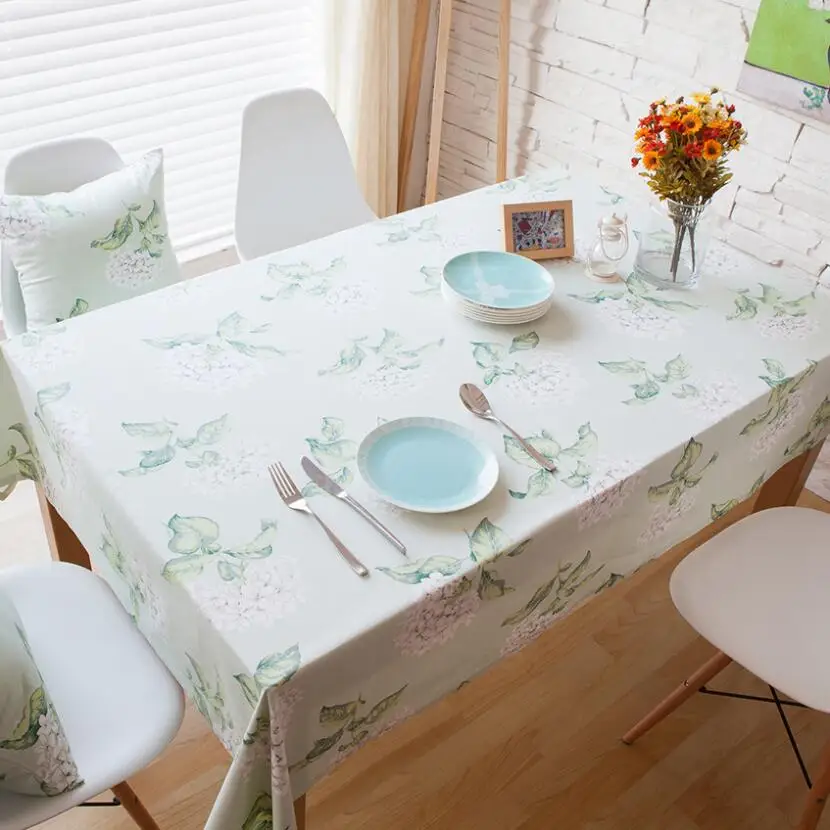 Chic Pastoral Flower Table Cloth Cotton Green Leaf Floral Tablecloth