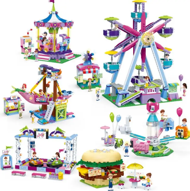 

Gudi City Girls Friend amusement park series Burger Shop Ferris Wheel model building blocks Set DIY Brick Toys Gift For Children