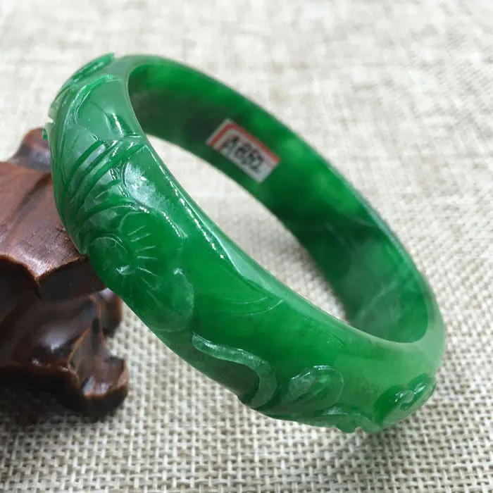

58mm Vintage Chinese Hand-carved Emerald Green Jadeite Jade Bracelet Bangle 882