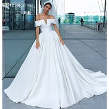 Атласное Бальное Платье с открытыми плечами свадебное платье высокого качества свадебное платье