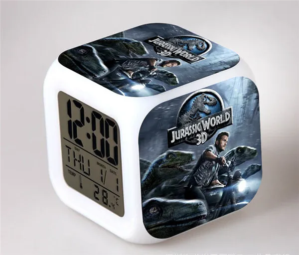 Jurassic world dinosaurs Series LED 7 Colors Flash Light Digital Alarm