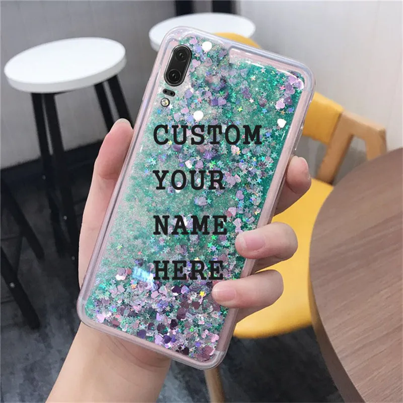 Personalized Custom Phone Case for Huawei P20 Lite Case for Huawei P9 P10 P8 Lite Phone Case Glitter Liquid Quicksand Cover DIY 06