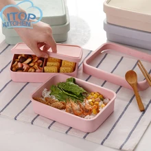 Бамбуковая коробка для ланча, портативная коробка для бенто, двухслойный контейнер для еды, здоровый материал, коробка для еды