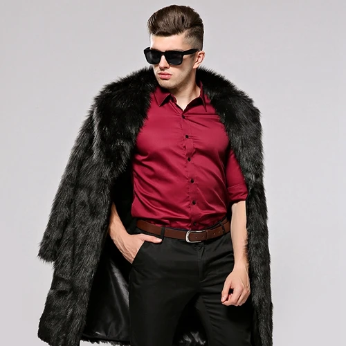 Мужское длинное пальто из искусственного меха коричневого цвета, теплое и удобное, зима, бренд Maylooks Hn114 - Color: black
