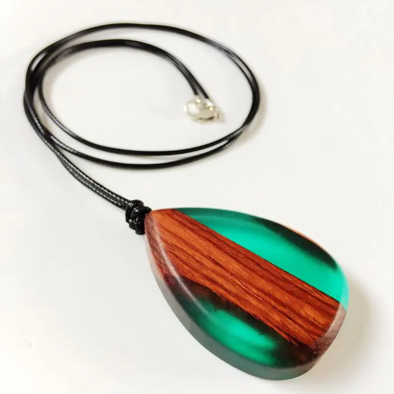 

Free Shipping Fashion Wood Resin Teardrop Pendant Necklace