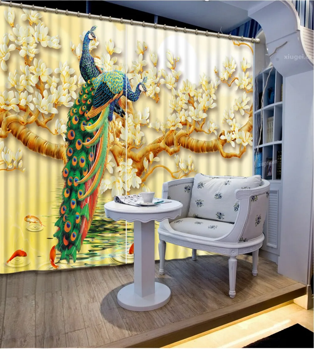 

Factory diret sale Fashion 3d curtains Bedding room 3D Curtains peacock Home Decoration