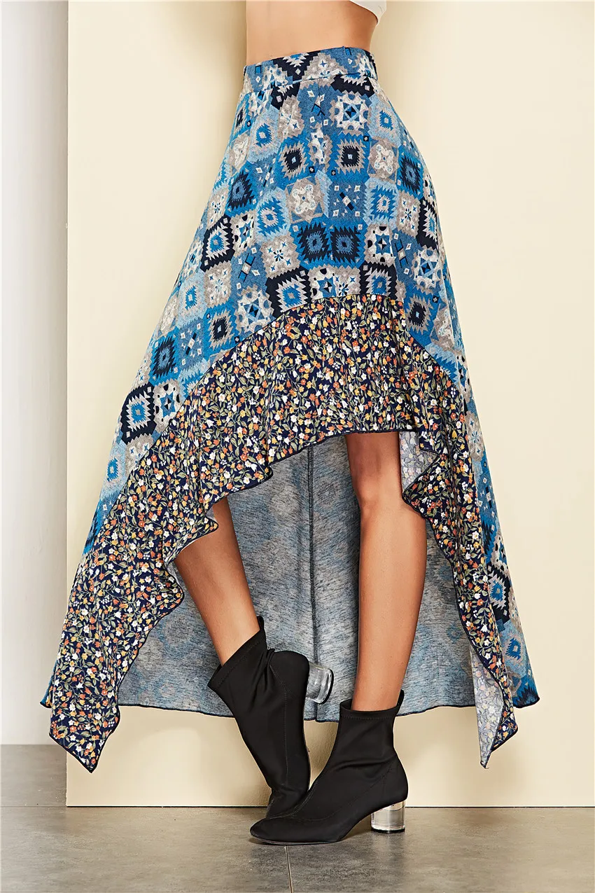 Женская повседневная макси-юбка Jessie Vinson, асимметричная праздничная юбка в богемном стиле с принтом, длинная юбка для осени