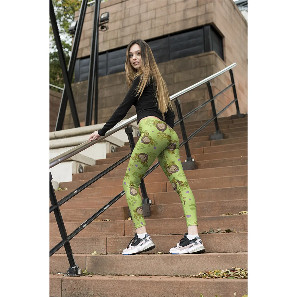 FCCEXIO новые модные женские тренировочные брюки с высокой талией, для фитнеса леггинсы Ежик 3D принт Женские легинсы облегающие брюки