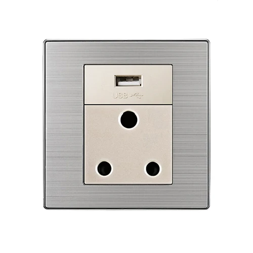 COSWALL 15A India or South African Standard Socket with USB Charge Port