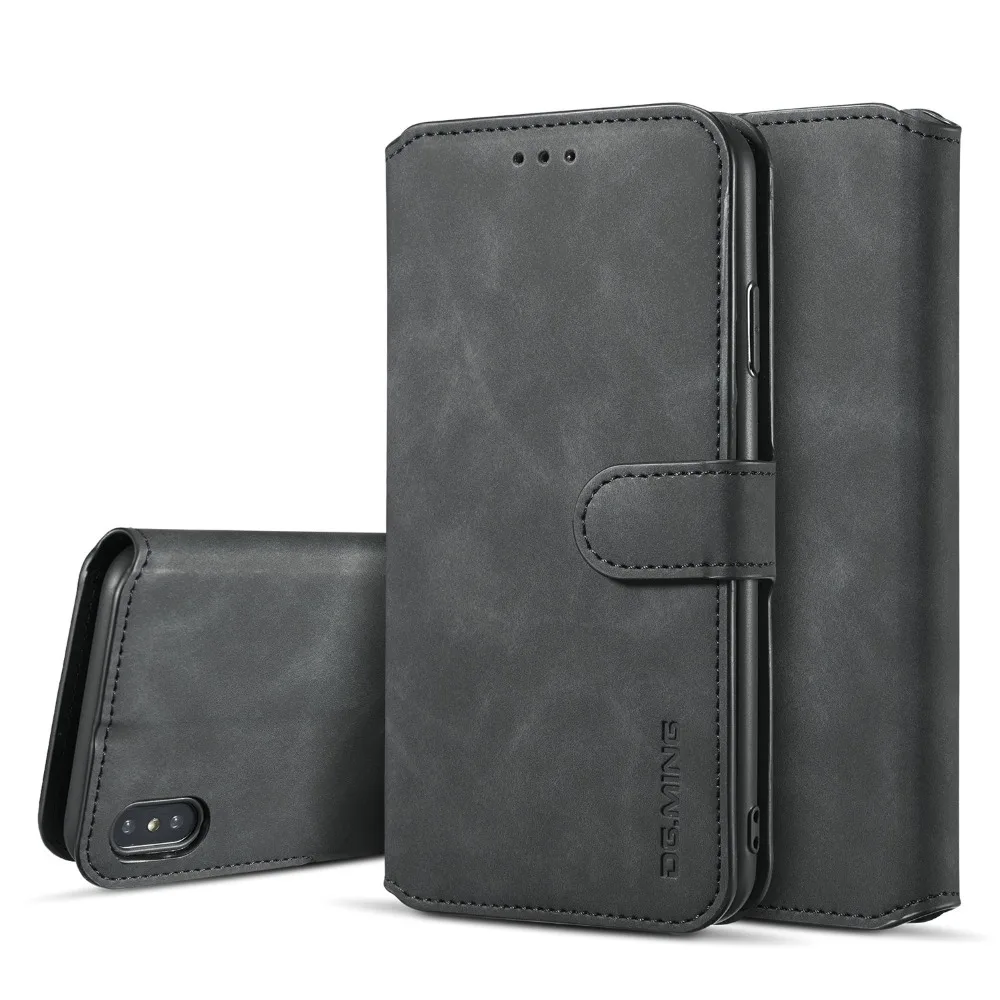 

DGMING Retro Oil Side 3 Card Slots Wallet Case For iPhone 6 6s 7 8 Plus Magnetic Flip Auto Leather Case For iPhone X XR XS XSMax