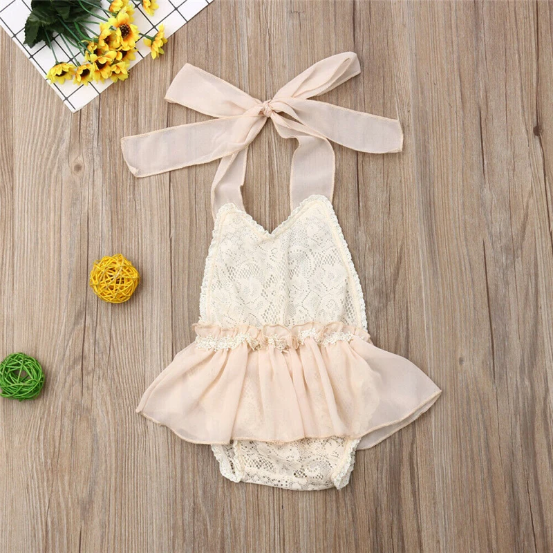 0-24M Newborn Kdi Baby Girl Clothes Sleeveless Summer Lace Romper Dress Elegant Backless Cute Princess Sunsuit Outfits coloured baby bodysuits Baby Rompers