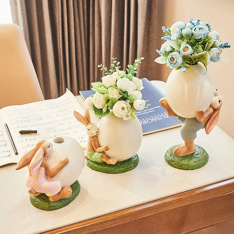 

Creative American Simulation flower arrangement Small vase Home Decorations Living room TV cabinet rabbit Crafts Decorations