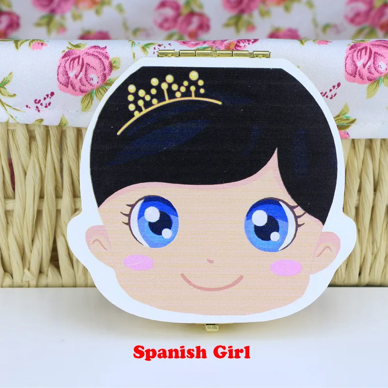 Type C Spanish Girls Английский/испанский деревянный ящик для детских зубов, органайзер для хранения молочных зубов, пуповина, Lanugo, сохранить, собрать Детские сувениры, подарки - Цвет: Type C Spanish Girls