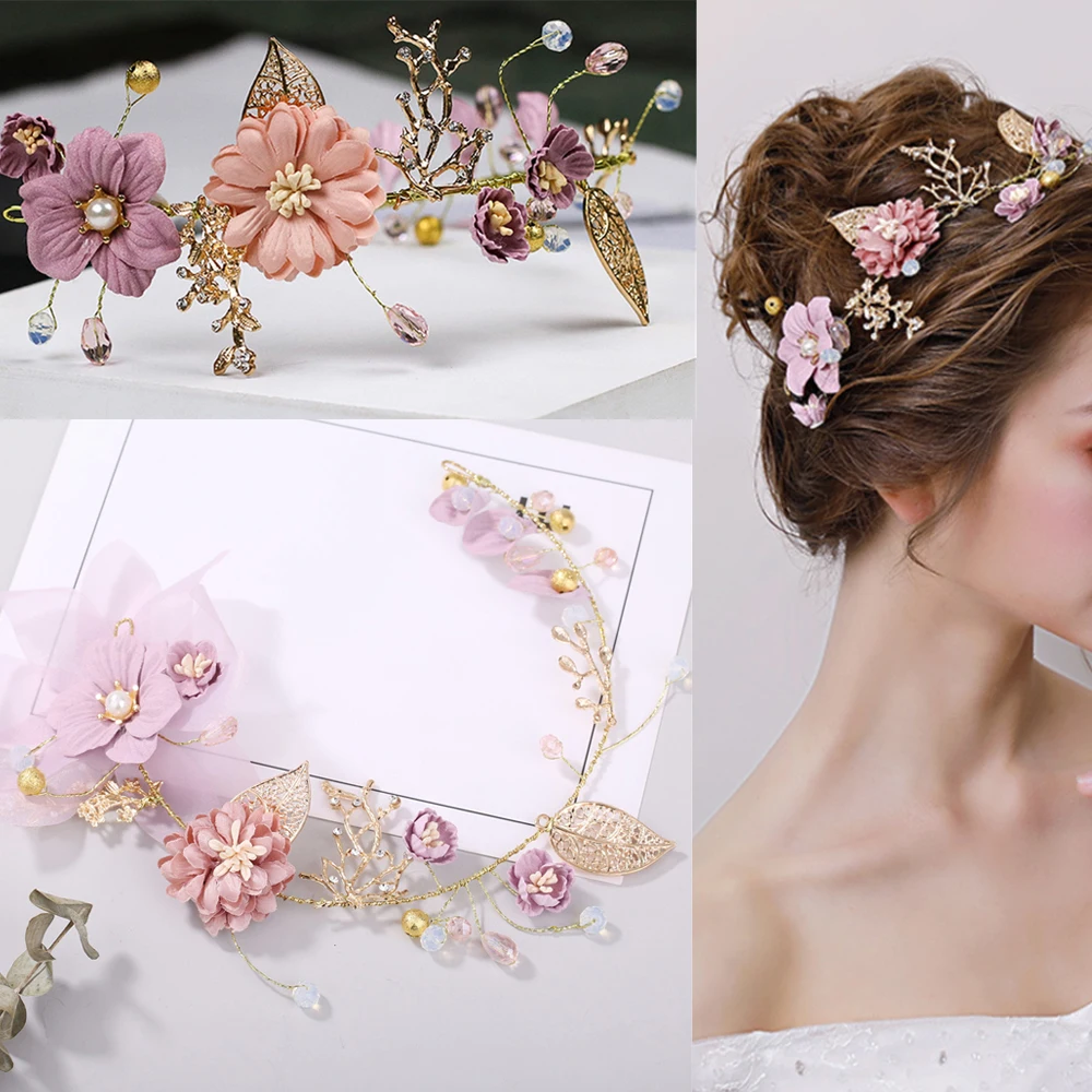 

Bride Headpiece Crown Headwear Pearl Head Band Wedding Headdress Handmade Romantic Flower Tiaras Alloy Hair Jewelry Accessories