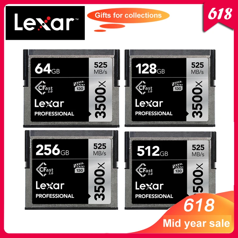 

Original Lexar Genuine CFast2.0 memory card 128G 3500X UP to 525M/s 64G 256G for professional camera Sony Camera memory card