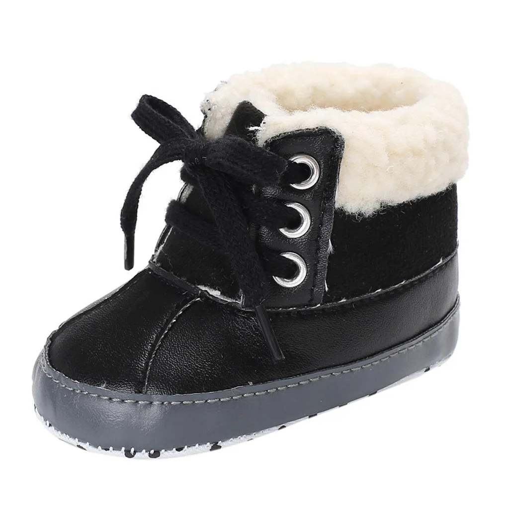 Ботинки для маленьких девочек и мальчиков; теплые зимние ботинки; модная обувь; ботильоны из искусственной замши для мальчиков и девочек; зимние ботинки на шнуровке с плюшевой стелькой
