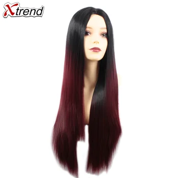 

Xtrend 26'' Long Synthetic Straight Hair Wigs Black Burgundy Green Ombre Heat Resistant Cosplay Wigs For Women