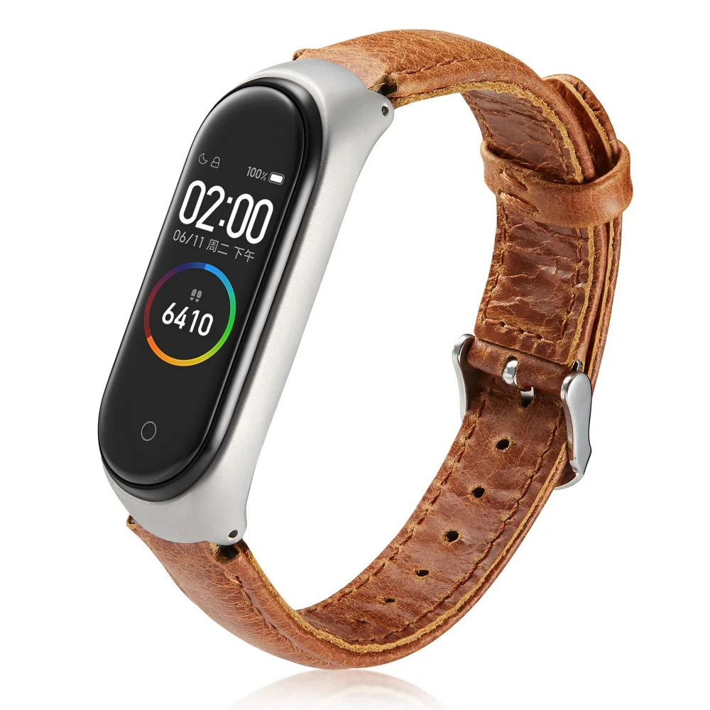 Роскошный кожаный ремешок с рисунком Crazy Horse для часов Xiaomi Mi Band 5 4 3 браслет MIband5