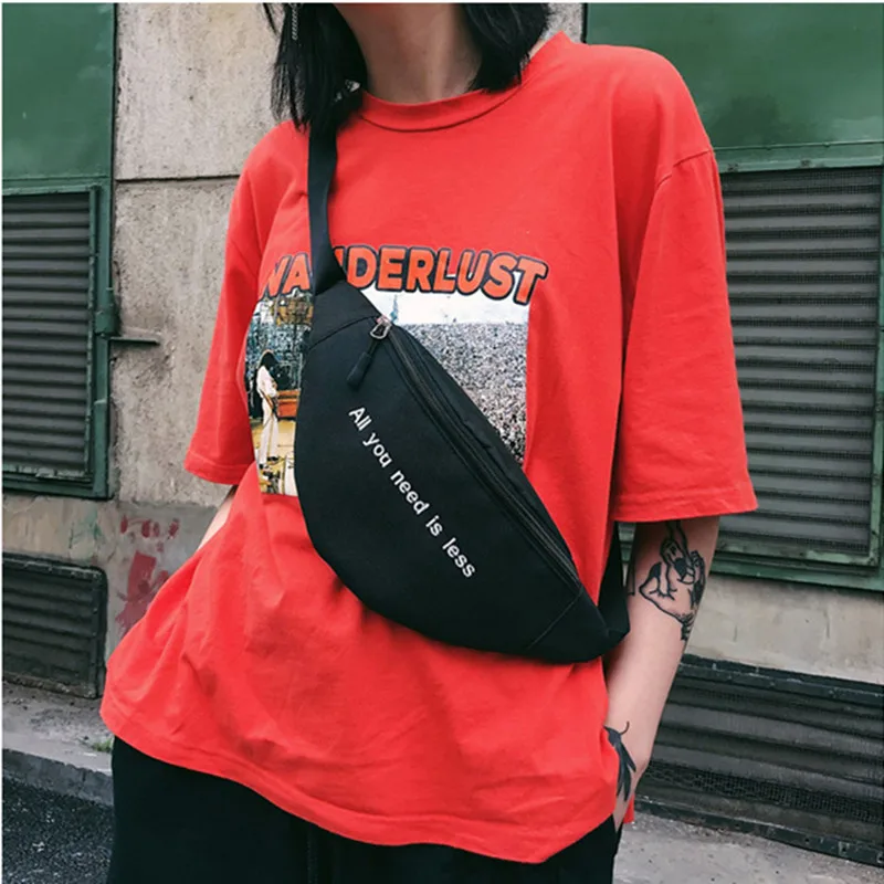 

Canvas Harajuku Style Waist Bag for Women Men Unisex Fanny Pack Chest Packs Money Belt Buik Tasje Belly Bags Purse Chic Pouch