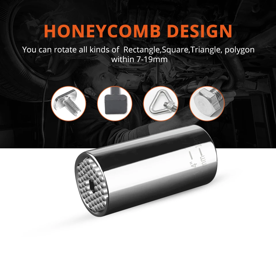 Partol Multi Universal Ratchet Socket 7-19mm Power Drill Adapter Torque Wrench Head Set Sleeve Spanner Key Grip Car Hand Tools