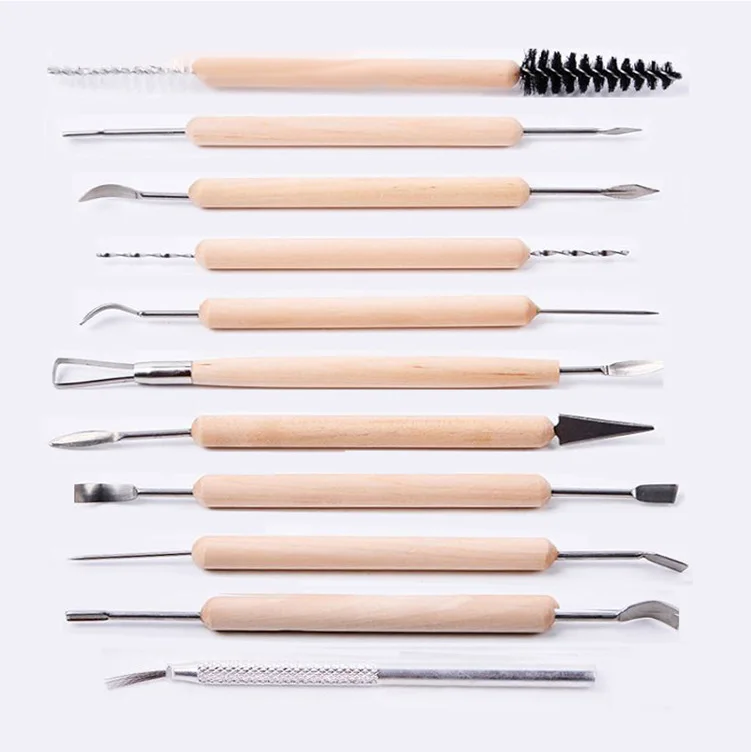 11pcs/set Wax Carving Pottery Tools Smoothing Wax Clay Sculpting Ceramics Wooden Handle Modeling Clay Tools 30pcs clay pottery diy craft tool set wooden handle ceramics sculpting carving sculpture modeling kit for pottery clay modeling