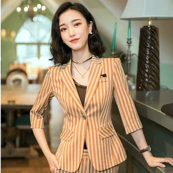 

Fashion Striped Half Sleeve Formal Blazers and Jackets Coat For Women Business Office Work Wear Tops Ladies Outwear Clothes