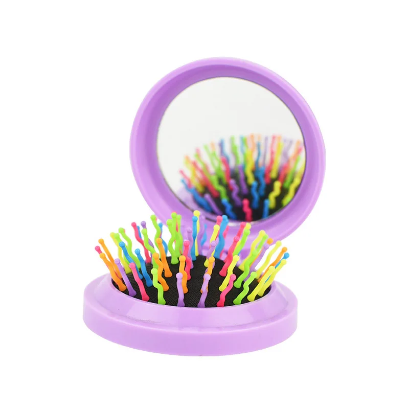1pc Portable Folding Rainbow Hairbrush For Tangle Hair Brush Scalp Massage Airbag Hair Comb With Makeup Mirror Styling Tools ionic 1