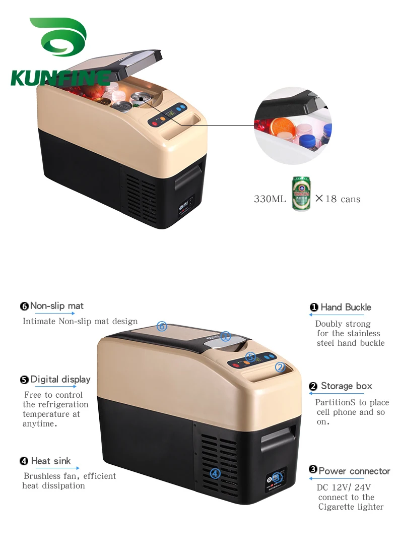KUNFINE DC 12V24V 110-240V AC Car Refrigerator Multi-Function Fridge Compressor Vehicel Protable Refrigerator Freezer Cooler PDC-16-1 (10)