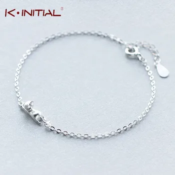 Kinitial 1Pcs 2017 Cute Cat Charm Bracelets 925 Silver Bracelet Girl Cool Animal Cats Statement Hand Wrist Cuff Bangle Jewelry