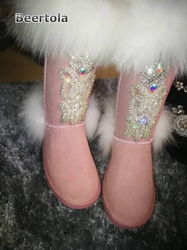 Bling 2019 Cristal Invierno Nieve Fox Botas Diamante Pelo Mujer Imitación Piel Natural De Chicas Diamantes Oveja Caliente 5q5zWZ8a