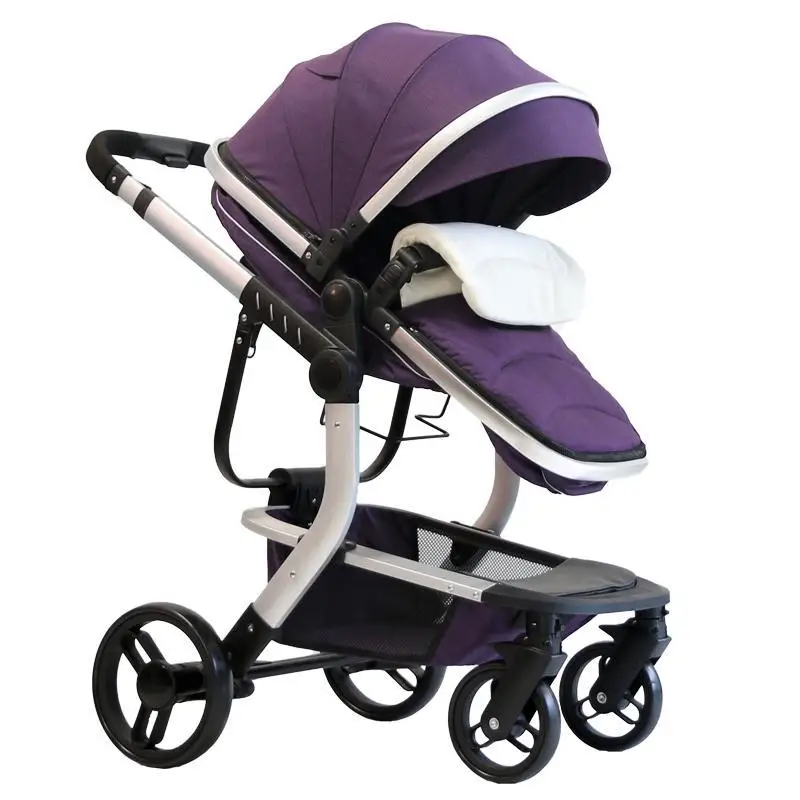 Высокая Ландшафтная детская коляска для новорожденных 3 в 1 с автомобильным сиденьем, дорожная система, откидной стул, спальный корзина, детское безопасное сиденье - Цвет: Фиолетовый