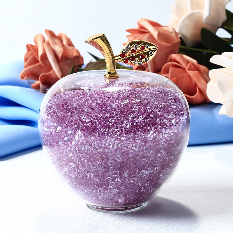 

Christmas Gifts Crystal Apple Miniature With Colored Stuffing Luxury Glass Xmas Apple Crafts Home Decoration Accessories