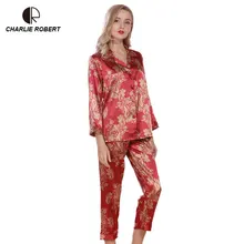 CR женское сексуальное ночное белье имитация шелка пижамный комплект с длинными рукавами для отдыха Пижамный костюм AP471