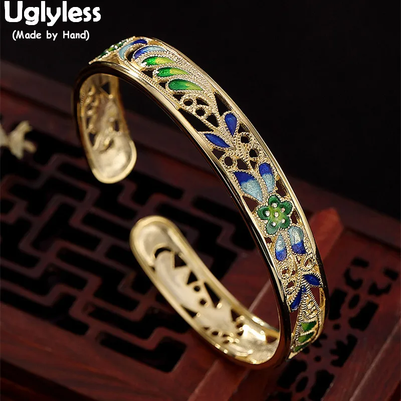 Uglyless Real 925 Sterling Silver Handmade Flower Enamel Bangles for Women Luxury Palace Plated Gold Bangle Wide Hollow Jewelry
Uglyless Real 925 Sterling Silver Handmade Flower Enamel Bangles for Women Luxury Palace Plated Gold Bangle Wide Hollow Jewelry